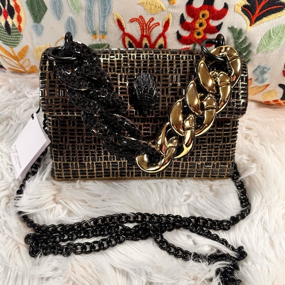Kurt Geiger • Kensington Gold and Black Rhinestone Cuban Link Purse - Picture 4 of 16